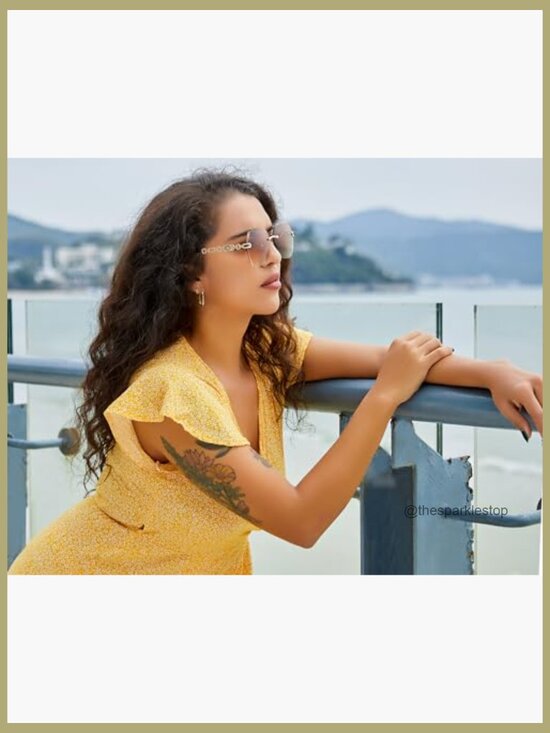 Metal Frame Rimless Sunglasses with Diamond Cutting Lens UV400 Protection